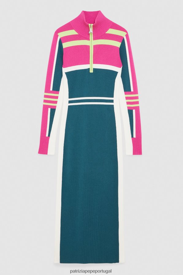 Patrizia Pepe mulheres vestido midi de tricô com gola alta motociclista verde vestuário TX086V449