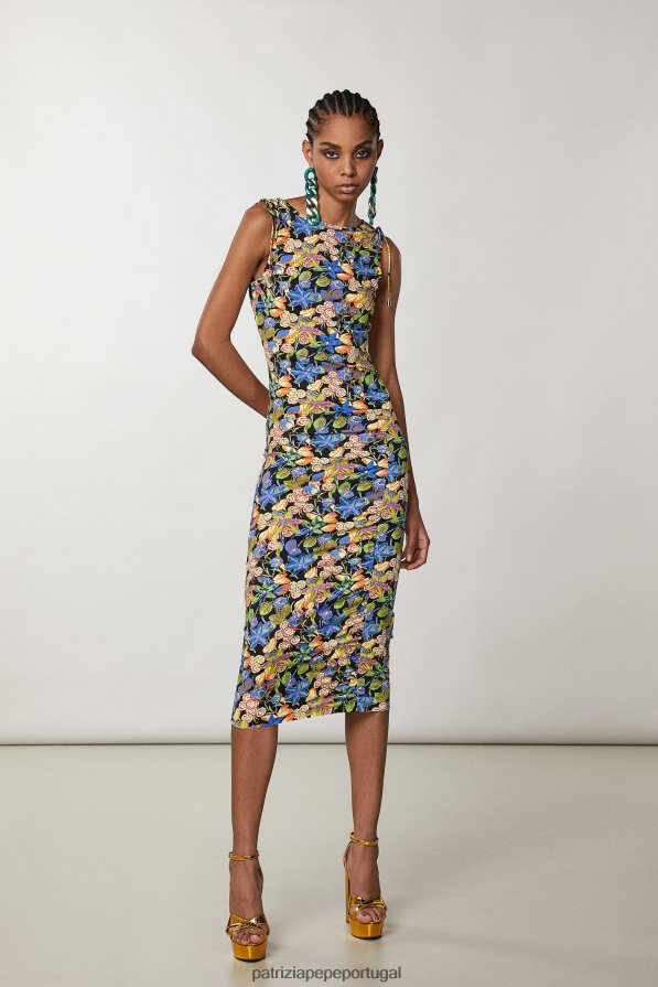 Patrizia Pepe mulheres vestido midi em jersey flor do metaverso vestuário TX086V693