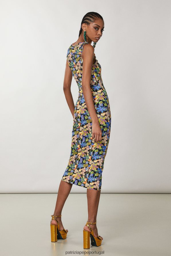 Patrizia Pepe mulheres vestido midi em jersey flor do metaverso vestuário TX086V693