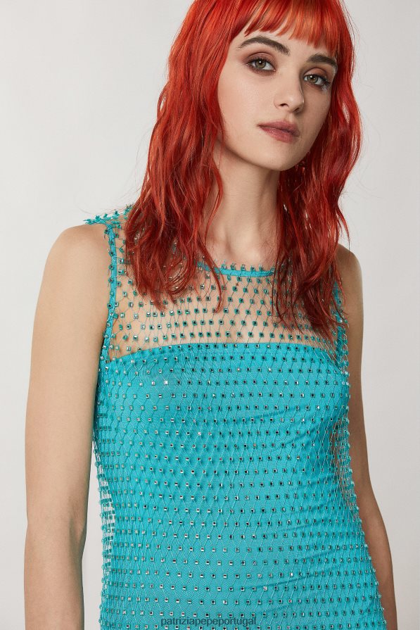 Patrizia Pepe mulheres vestido midi em malha com strass água cristalina brilhante vestuário TX086V209