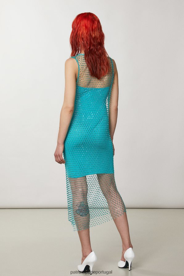 Patrizia Pepe mulheres vestido midi em malha com strass água cristalina brilhante vestuário TX086V209