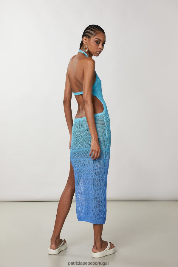 Patrizia Pepe mulheres vestido midi em tricô de algodão degradação azul/verde vestuário TX086V689