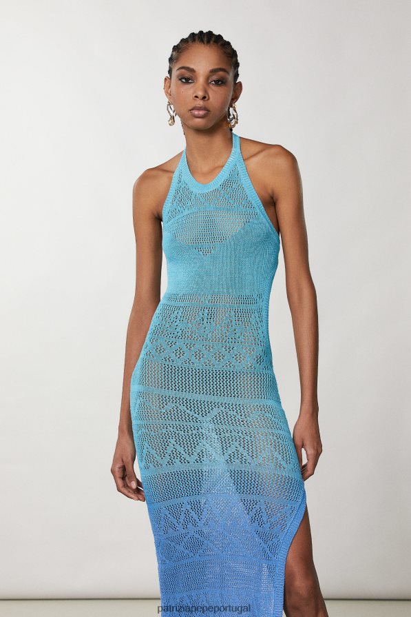 Patrizia Pepe mulheres vestido midi em tricô de algodão degradação azul/verde vestuário TX086V689