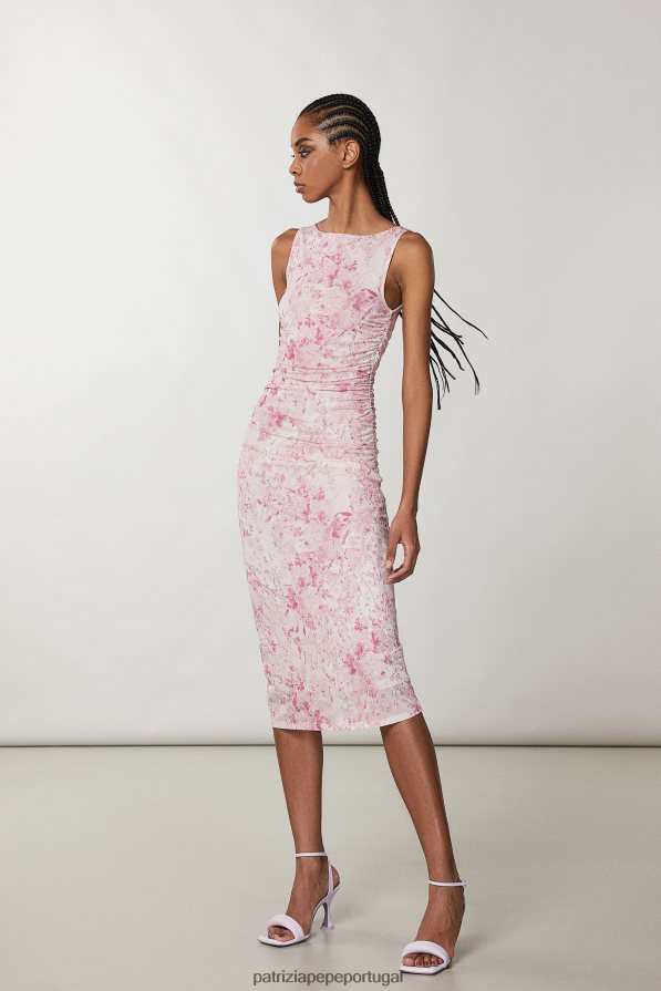 Patrizia Pepe mulheres vestido midi franzido Flor rosa vestuário TX086V251