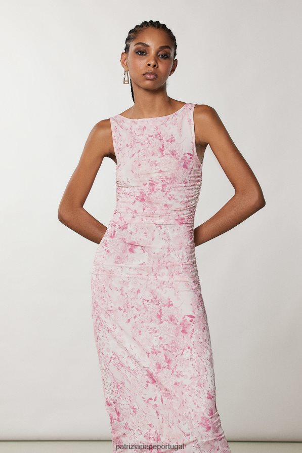 Patrizia Pepe mulheres vestido midi franzido Flor rosa vestuário TX086V251