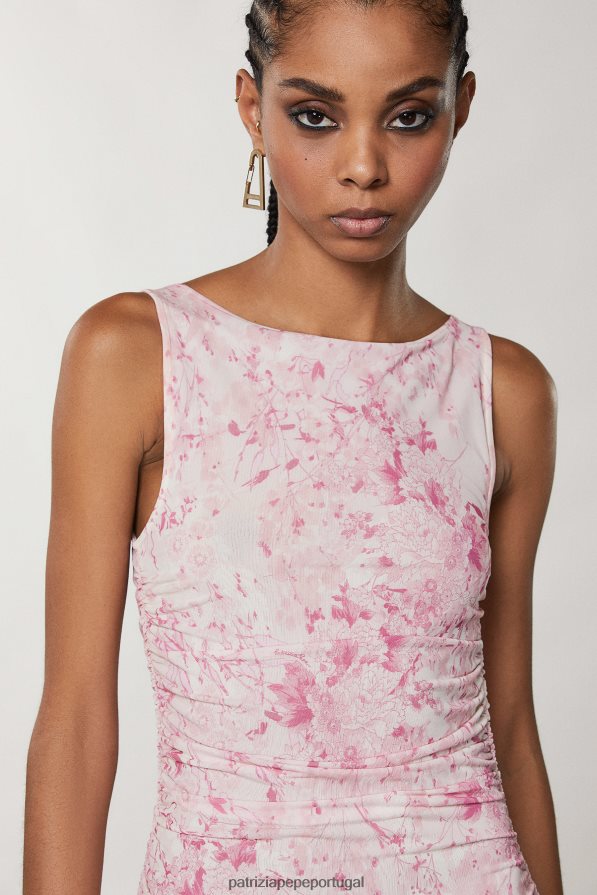 Patrizia Pepe mulheres vestido midi franzido Flor rosa vestuário TX086V251