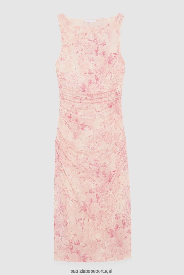 Patrizia Pepe mulheres vestido midi franzido Flor rosa vestuário TX086V251