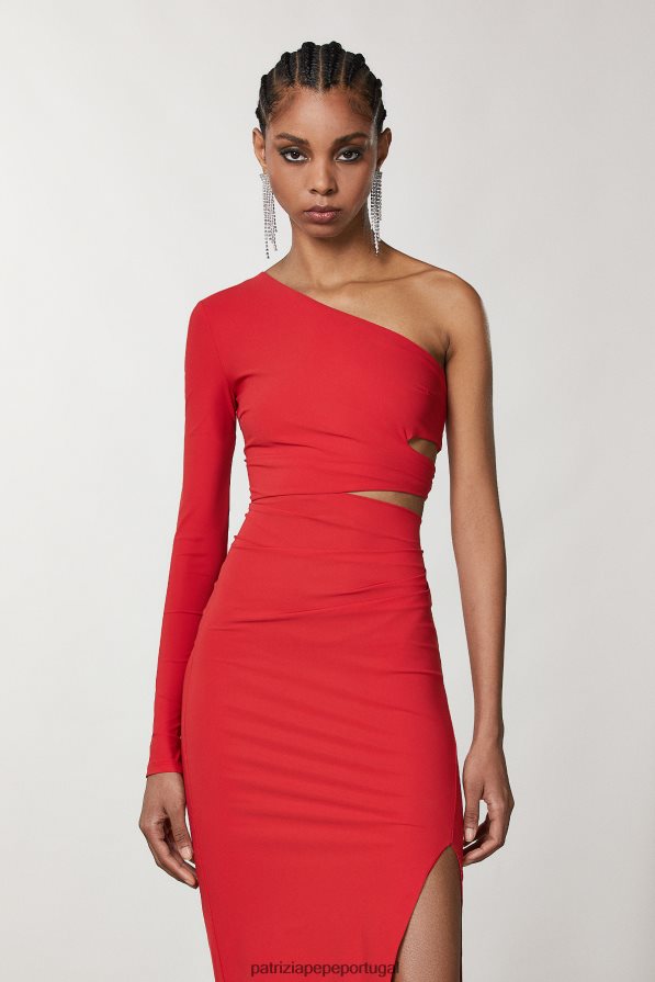 Patrizia Pepe mulheres vestido midi ombro único sexy vermelho vestuário TX086V250