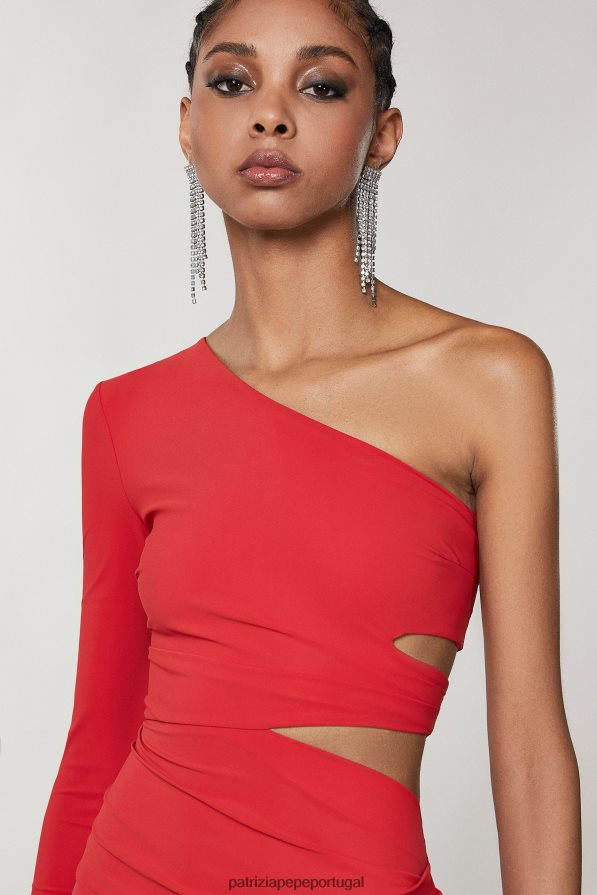 Patrizia Pepe mulheres vestido midi ombro único sexy vermelho vestuário TX086V250
