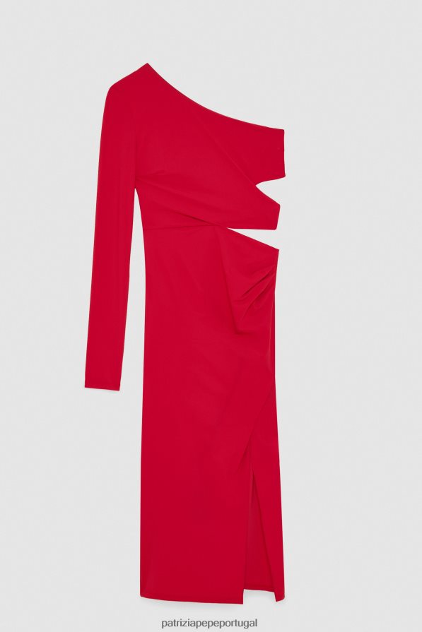 Patrizia Pepe mulheres vestido midi ombro único sexy vermelho vestuário TX086V250