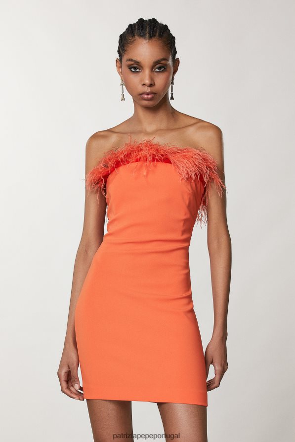 Patrizia Pepe mulheres mini vestido bainha com penas laranja solar vestuário TX086V74