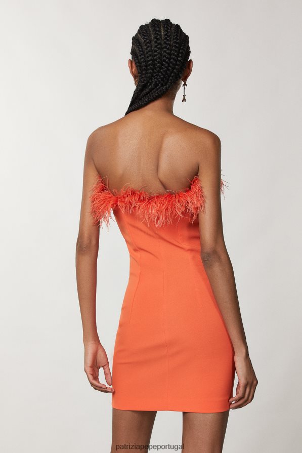 Patrizia Pepe mulheres mini vestido bainha com penas laranja solar vestuário TX086V74