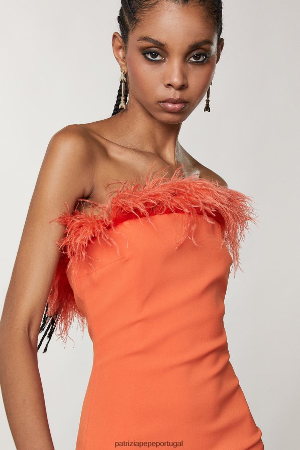 Patrizia Pepe mulheres mini vestido bainha com penas laranja solar vestuário TX086V74