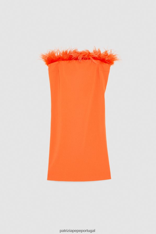 Patrizia Pepe mulheres mini vestido bainha com penas laranja solar vestuário TX086V74