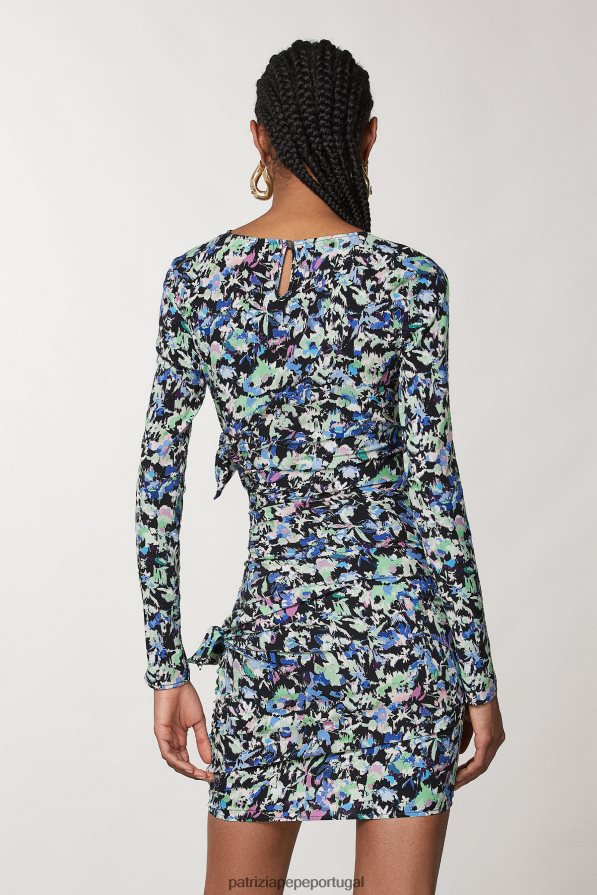 Patrizia Pepe mulheres minivestido com decote redondo flor verde azul vestuário TX086V41