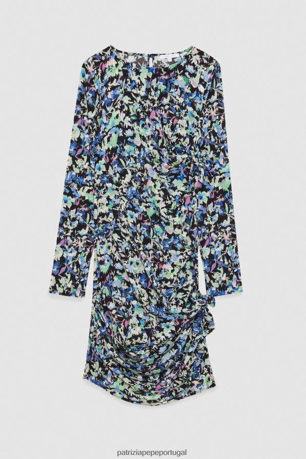 Patrizia Pepe mulheres minivestido com decote redondo flor verde azul vestuário TX086V41