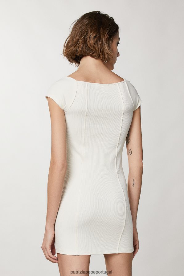 Patrizia Pepe mulheres minivestido em malha canelada linho branco vestuário TX086V211