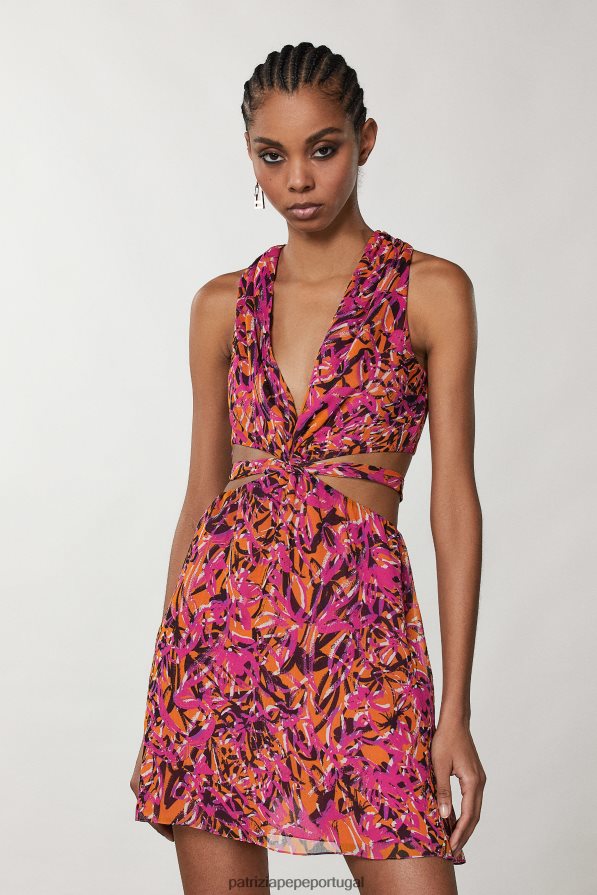 Patrizia Pepe mulheres vestido com recorte na cintura laranja suculenta abstrata vestuário TX086V243