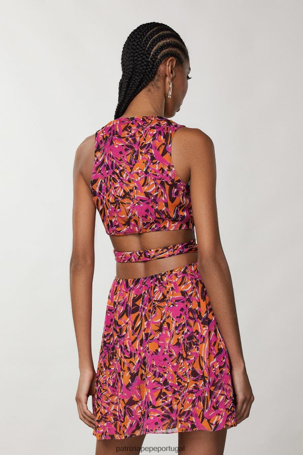Patrizia Pepe mulheres vestido com recorte na cintura laranja suculenta abstrata vestuário TX086V243