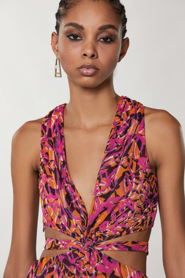 Patrizia Pepe mulheres vestido com recorte na cintura laranja suculenta abstrata vestuário TX086V243