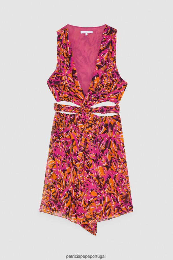 Patrizia Pepe mulheres vestido com recorte na cintura laranja suculenta abstrata vestuário TX086V243