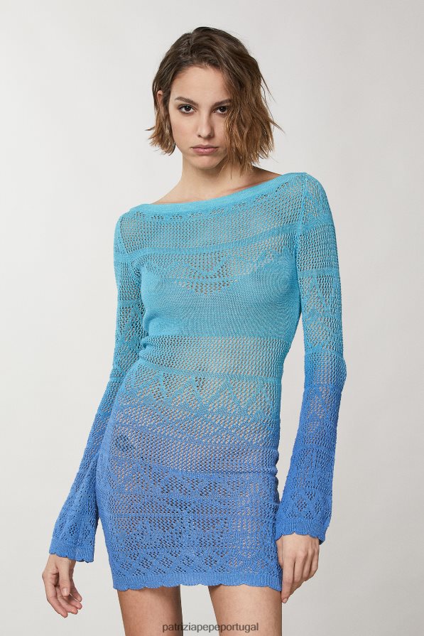 Patrizia Pepe mulheres vestido curto de algodão em malha de crochê degradação azul/verde vestuário TX086V195