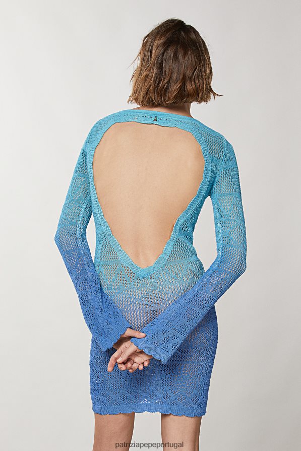 Patrizia Pepe mulheres vestido curto de algodão em malha de crochê degradação azul/verde vestuário TX086V195