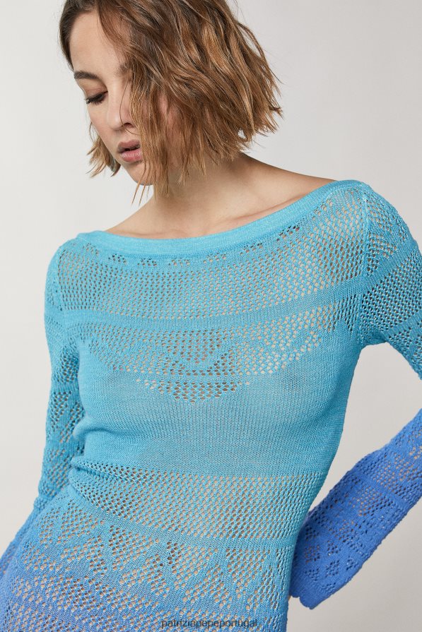 Patrizia Pepe mulheres vestido curto de algodão em malha de crochê degradação azul/verde vestuário TX086V195