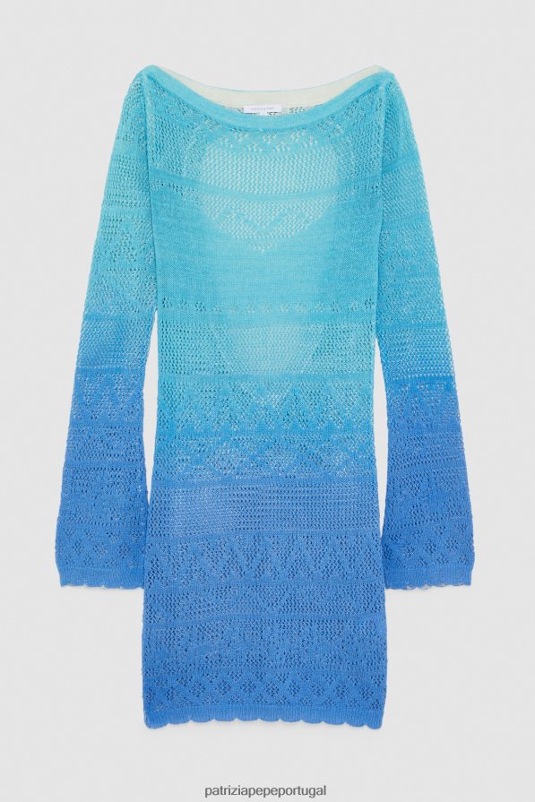 Patrizia Pepe mulheres vestido curto de algodão em malha de crochê degradação azul/verde vestuário TX086V195