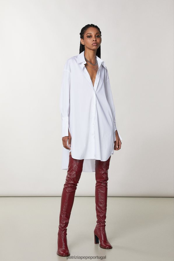 Patrizia Pepe mulheres vestido de camisa branco ótico vestuário TX086V52