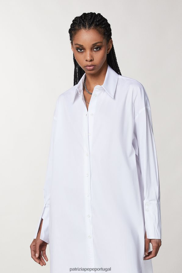 Patrizia Pepe mulheres vestido de camisa branco ótico vestuário TX086V52