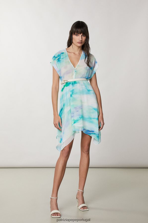 Patrizia Pepe mulheres vestido de chiffon assimétrico camu aquático vestuário TX086V199