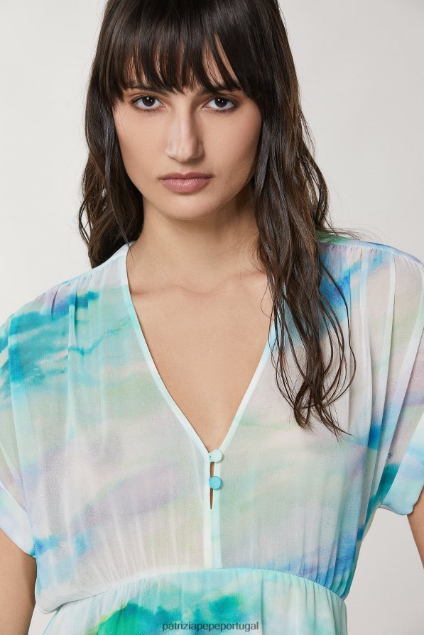 Patrizia Pepe mulheres vestido de chiffon assimétrico camu aquático vestuário TX086V199