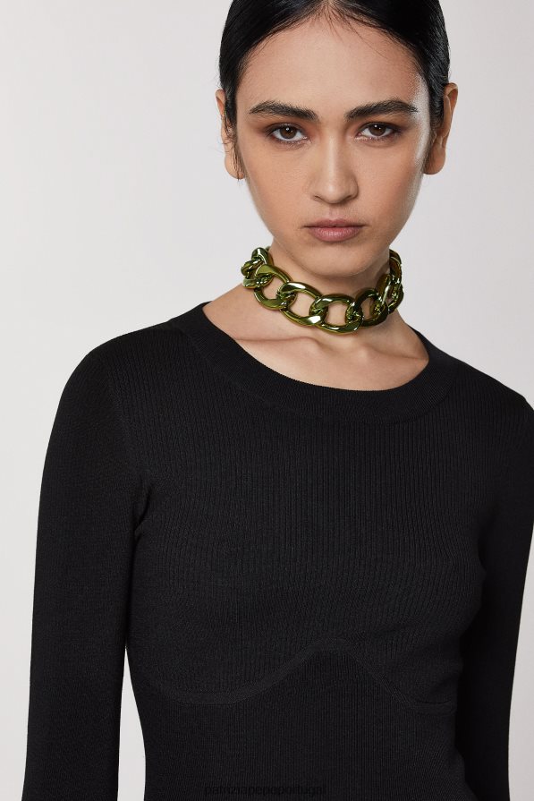 Patrizia Pepe mulheres vestido de malha canelada Nero vestuário TX086V438