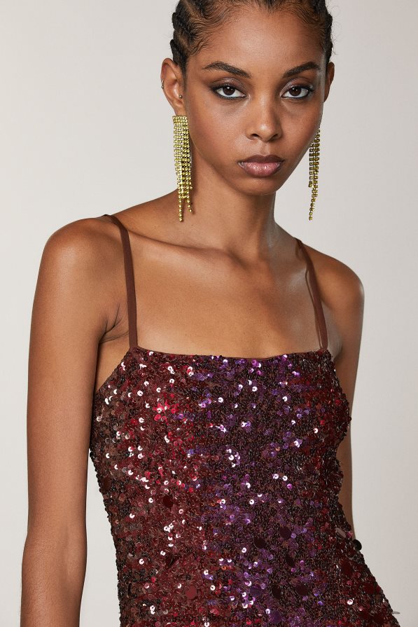 Patrizia Pepe mulheres vestido de viscose bordado orquídea marrom degradada vestuário TX086V523