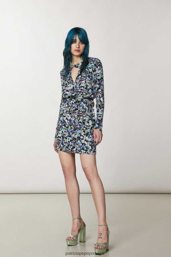 Patrizia Pepe mulheres vestido elástico estampado flor verde azul vestuário TX086V132