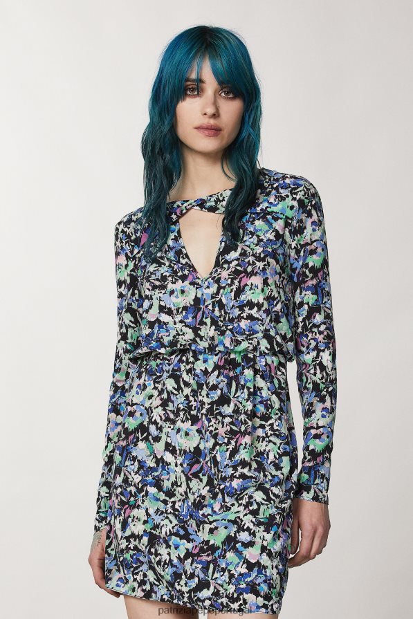 Patrizia Pepe mulheres vestido elástico estampado flor verde azul vestuário TX086V132
