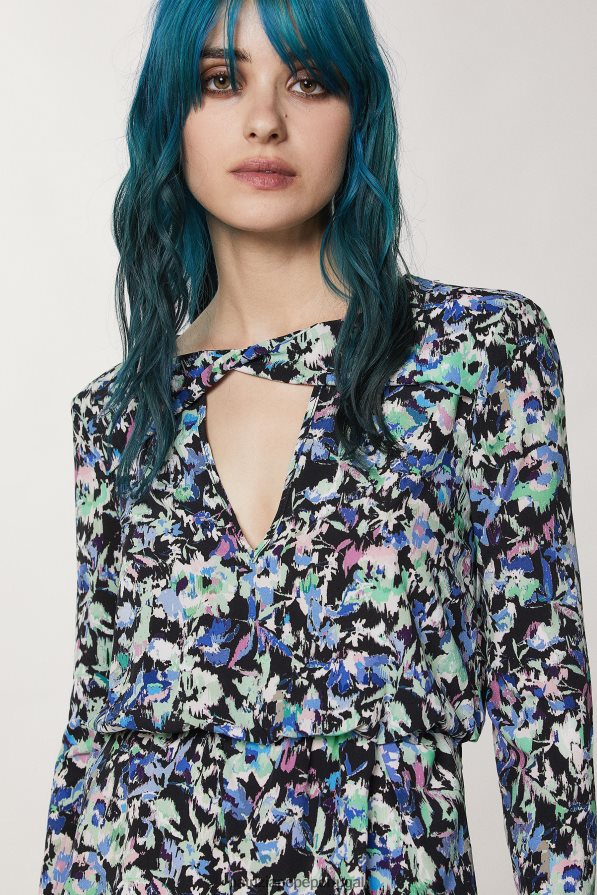 Patrizia Pepe mulheres vestido elástico estampado flor verde azul vestuário TX086V132