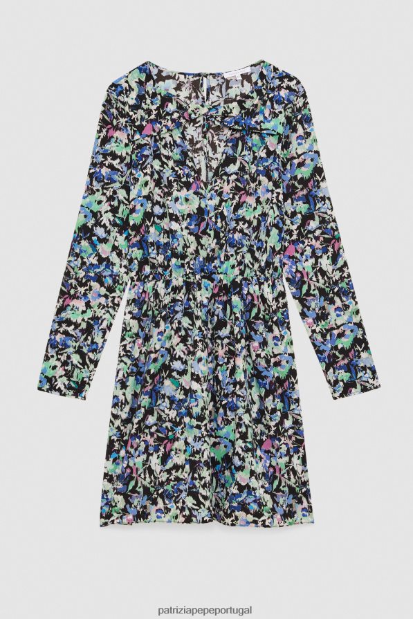 Patrizia Pepe mulheres vestido elástico estampado flor verde azul vestuário TX086V132