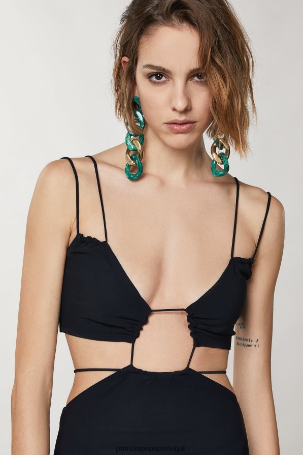 Patrizia Pepe mulheres vestido recortado essencial Nero vestuário TX086V292